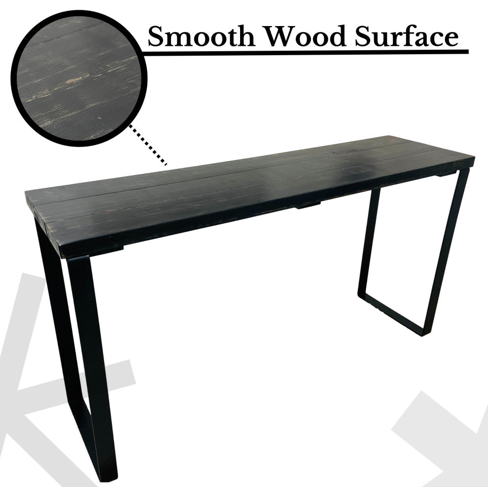 Barn Walls Bedroom Console Table Accent Table, Handcrafted, Black Weathered, 58" Length