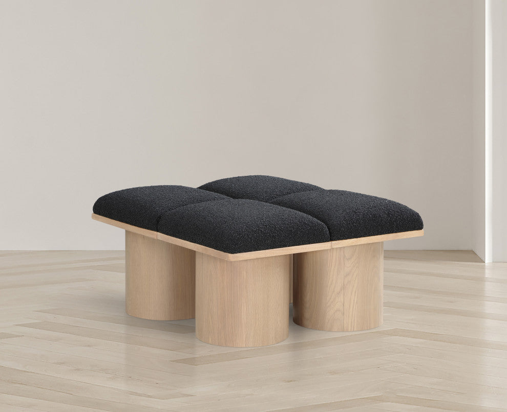 Pavilion Boucle Fabric Upholstered 4-Piece Modular Bench, Black, Natural Finish