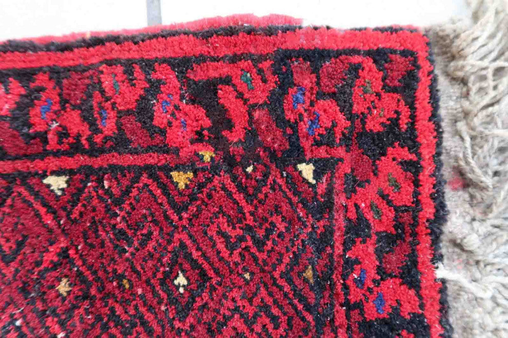 Handmade Vintage Afghan Ersari Mat 0.7'x0.9', 24cmx29cm, 1970s