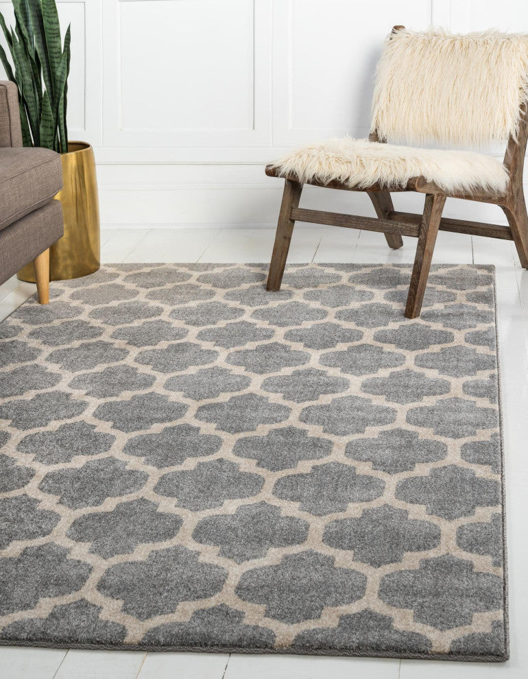 Rug Unique Loom Trellis Light Gray Rectangular 5' 0 x 8' 0
