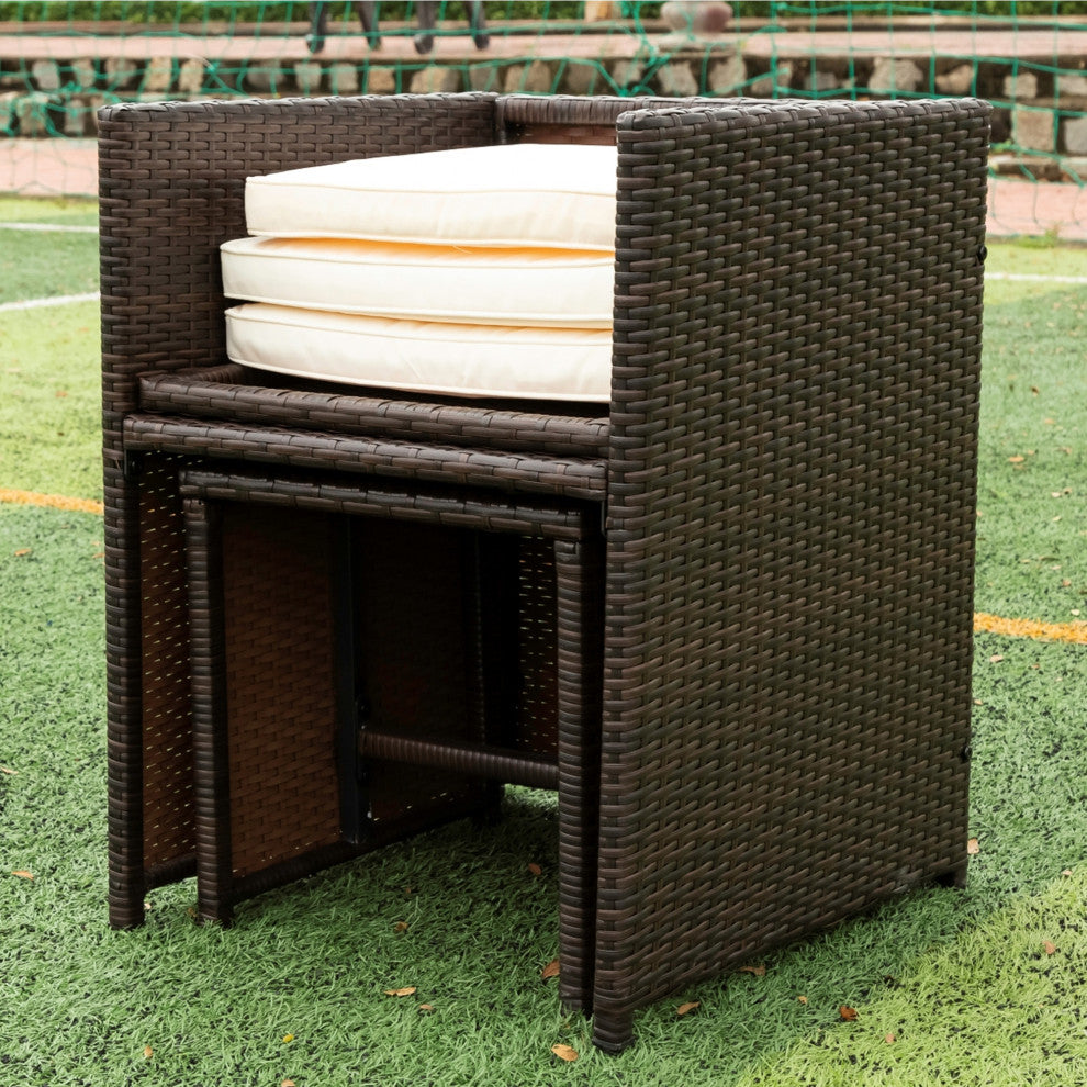 9 Pieces Outdoor Patio Rattan Dining Set Outdoor Space Saving Chairs With Glass