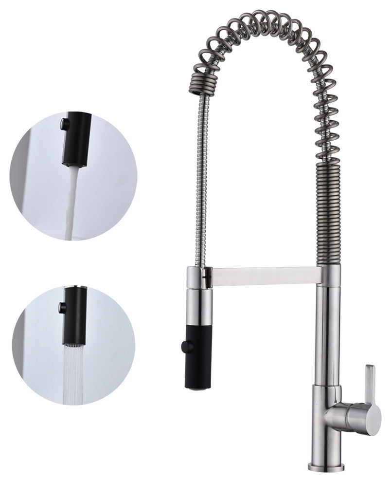Single Handle Deck Mounted Spring Neck Pull Down Kitchen Faucet with Deckplate