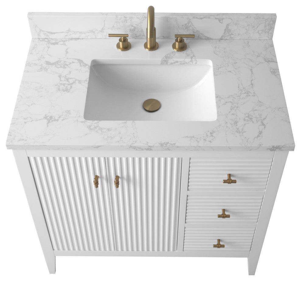 Vanity Art Freestanding Vanity, White, 36", Single Sink, Golden Brushed