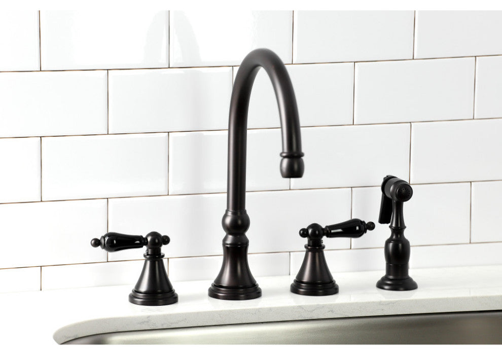 KS2795PKLBS Widespread Kitchen Faucet With Brass Sprayer, Oil Rubbed Bronze