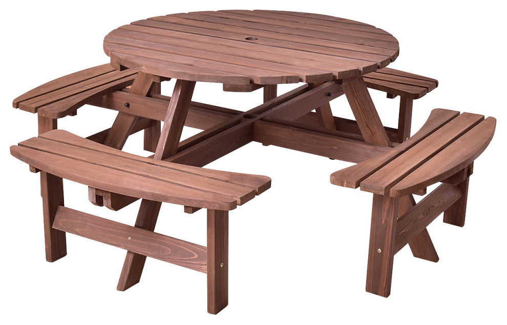 Costway Patio 8 Seat Wood PicnicTable Dining Seat Bench Set Pub Garden Yard