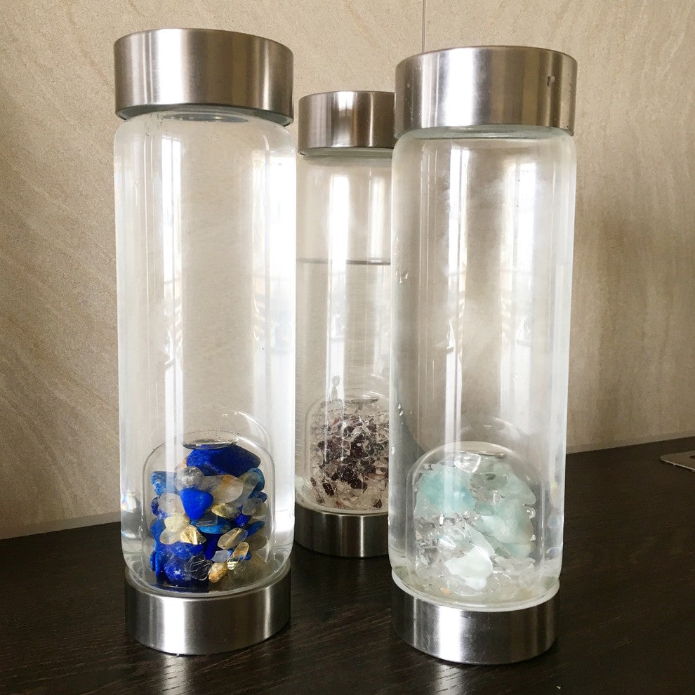 Water Bottle, VitaJuwel ViA Gemwater Bottle, Black Loop Caps, Diamonds