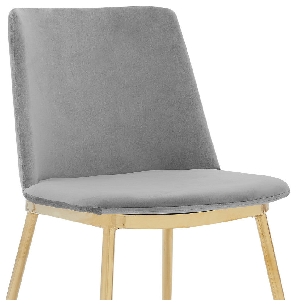 Messina Gray Velvet and Gold Metal Leg Dining Room Chairs, Set of 2