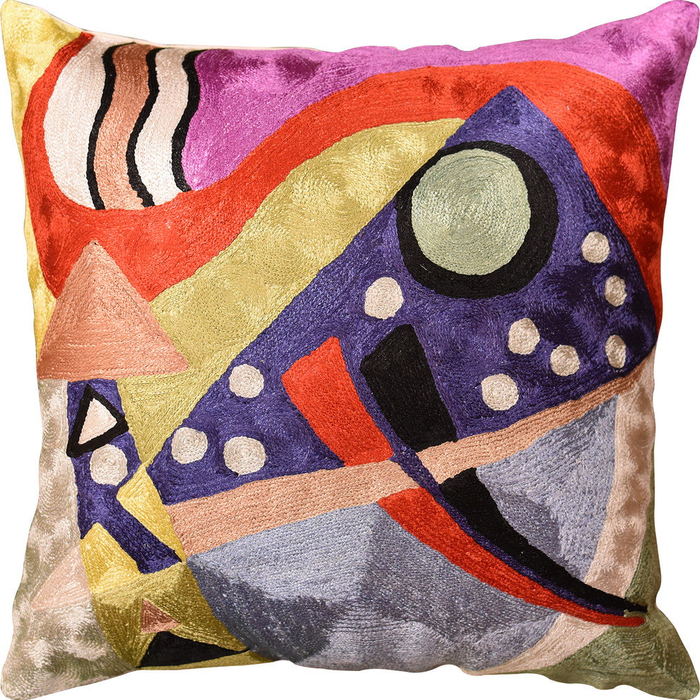 Kandinsky Abstract II Navy Purple Accent Pillow Cover Handmade Art Silk 18x18"
