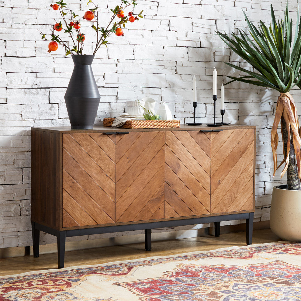 55" Wide 4 Door Sideboard, Walnut