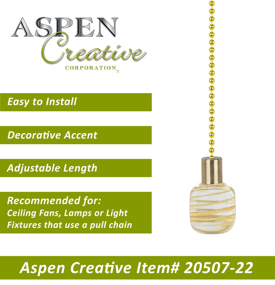 Aspen Creative 20507-X, 12" Glass Knob with Pull Chain, Clear With Yellow Line,