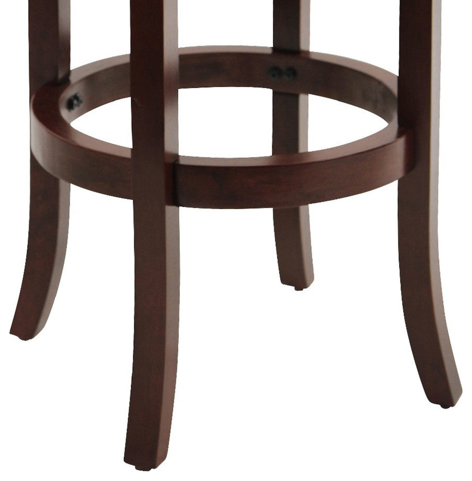 Sabi 24 inch Swivel Counter Stool, Solid Wood, Faux Leather, Brown, Black