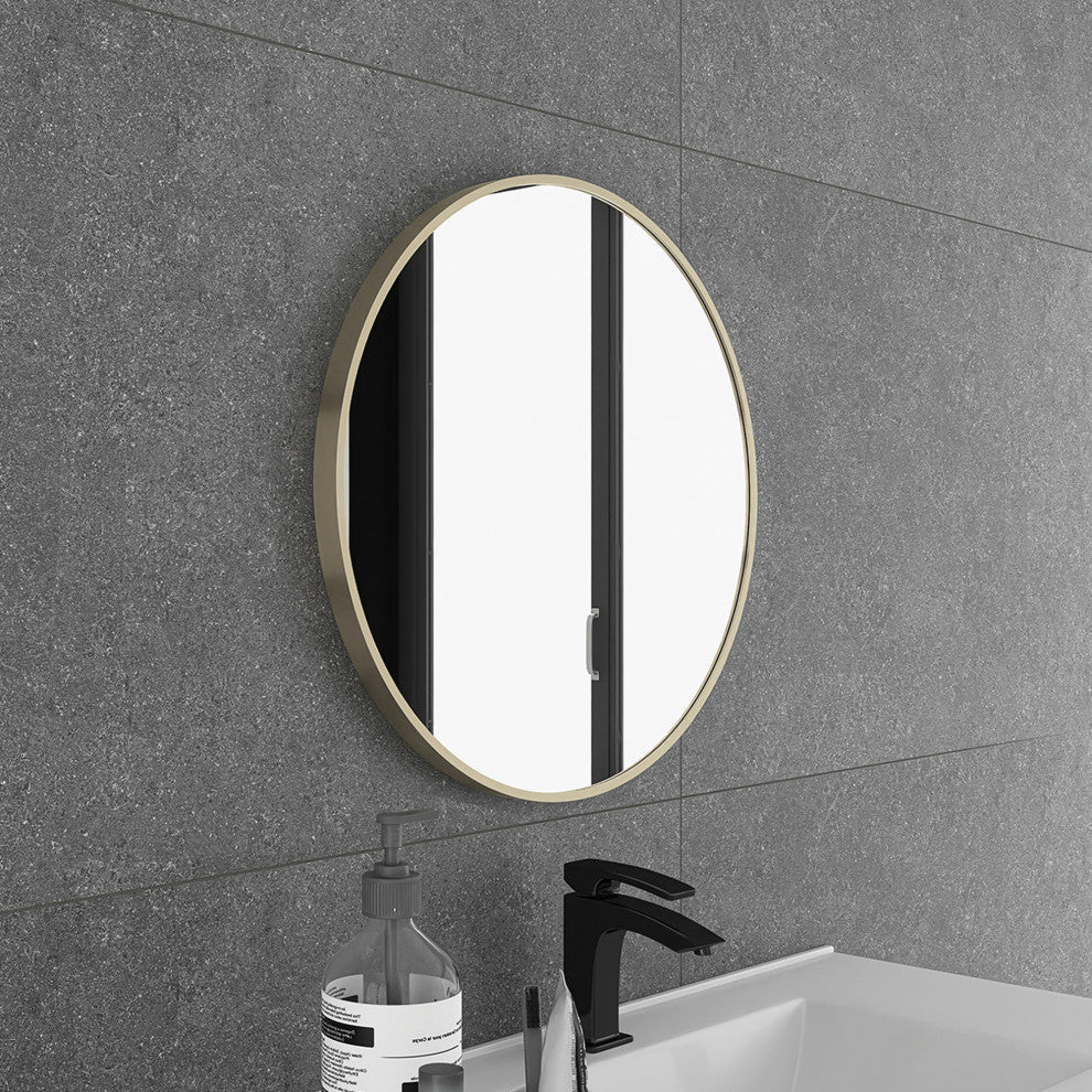 20" Round Framed Wall Mounted Bathroom Vanity Mirror, Light Gold