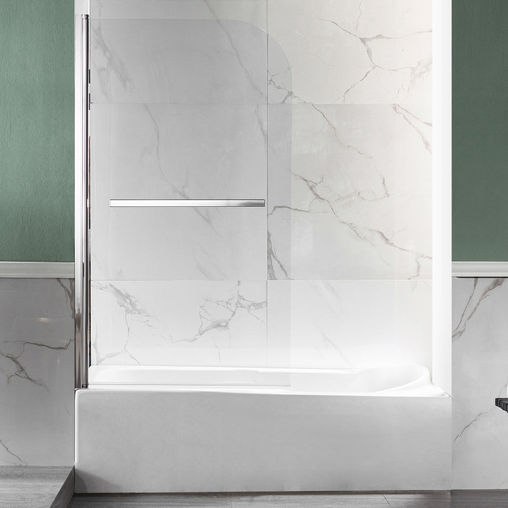 ANZZI Myth 28" x 56" Frameless Hinged Tub Door, Polished Chrome