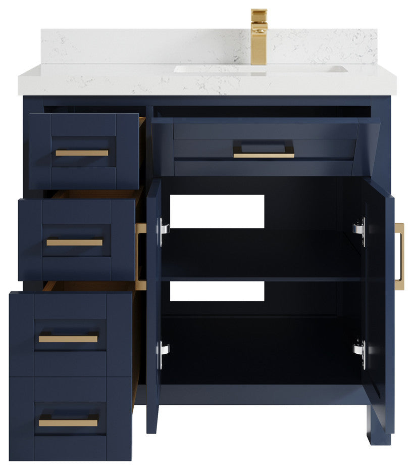 Cambridge 36 Right Offset Bath Vanity in Hale Navy Blue 2" Empira Quartz