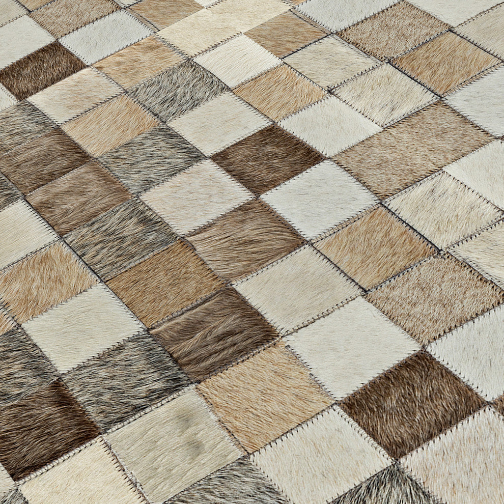 Cowhide Patchwork Rug, Hera, Mink, 9' X 12'