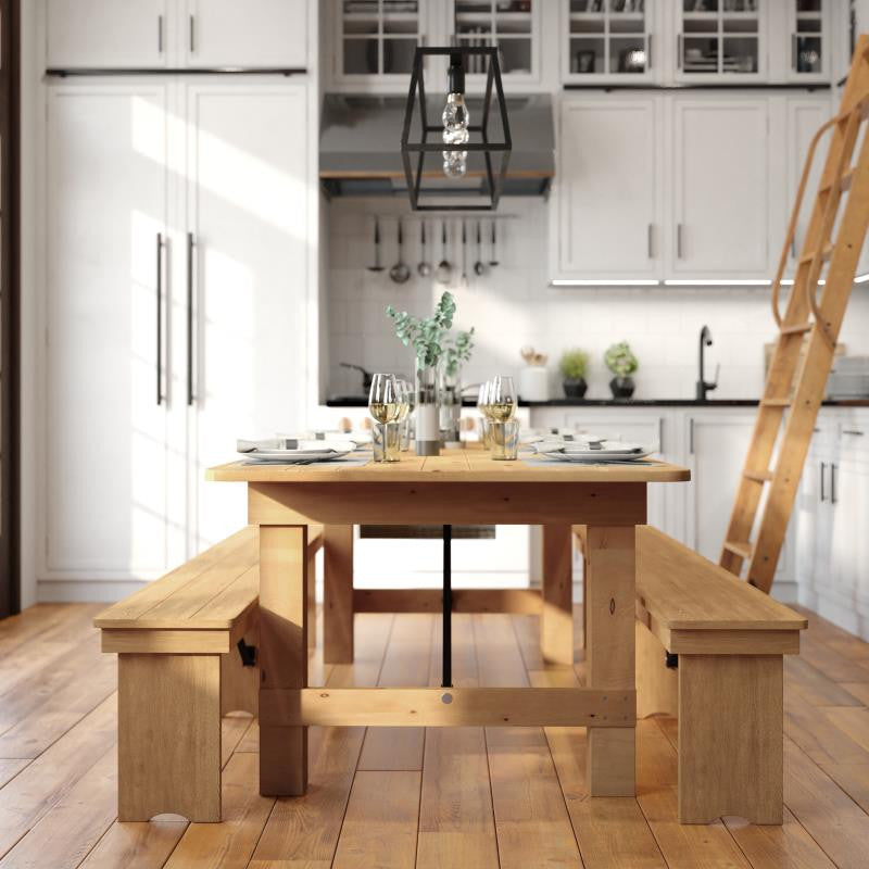 HERCULES Series 7' x 40" Rectangular Solid Pine Folding Farm Table, Light Natural