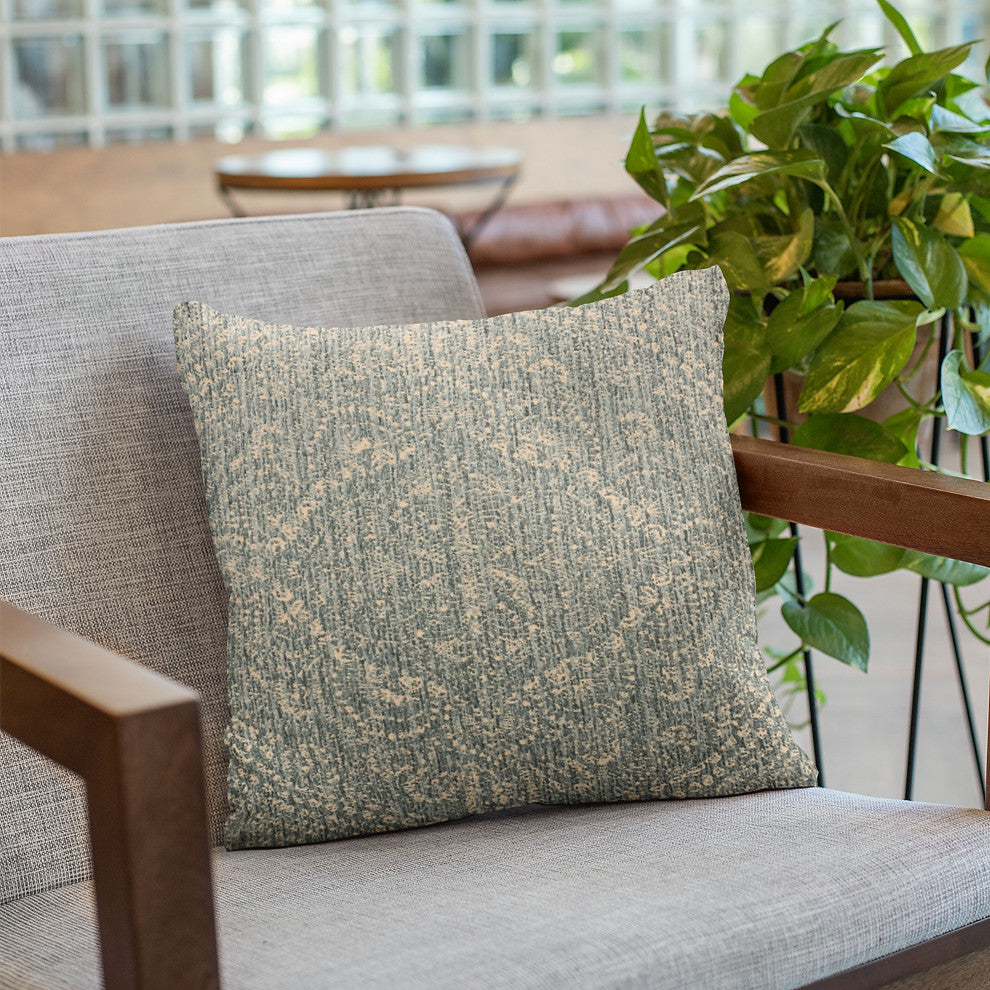 Plutus Blue Hidden Park Medallion Luxury Throw Pillow, 18"x18"