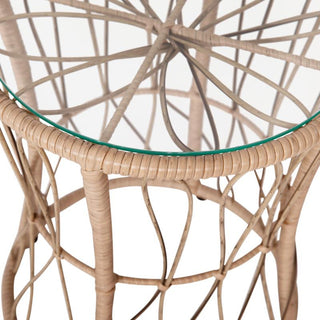 Devon 3-Piece Bistro Set, 2 Papasan Chairs w/Cushions, Glass Top Side Table, Tan