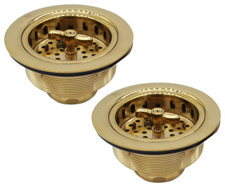 Two Wing Nut Style Large Kitchen Basket Strainer, Polished Brass, Polished Brass