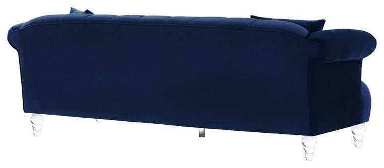 Elegance Contemporary Sofa, Blue Velvet With Acrylic Legs
