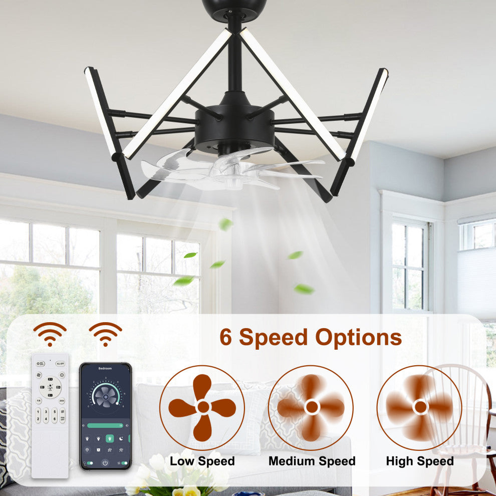 20" Matte Black Modern Ceiling Fan Light w Dimmable DIY Light