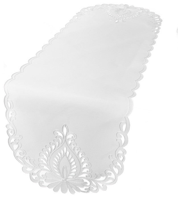 Wilshire Embroidered Cutwork Table Runner, White, 16"x70"