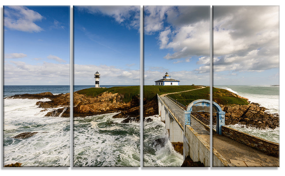 "Bright Illa Pancha Lighthouse" Seashore Canvas Photo Print, 4 Panels, 48"x28"