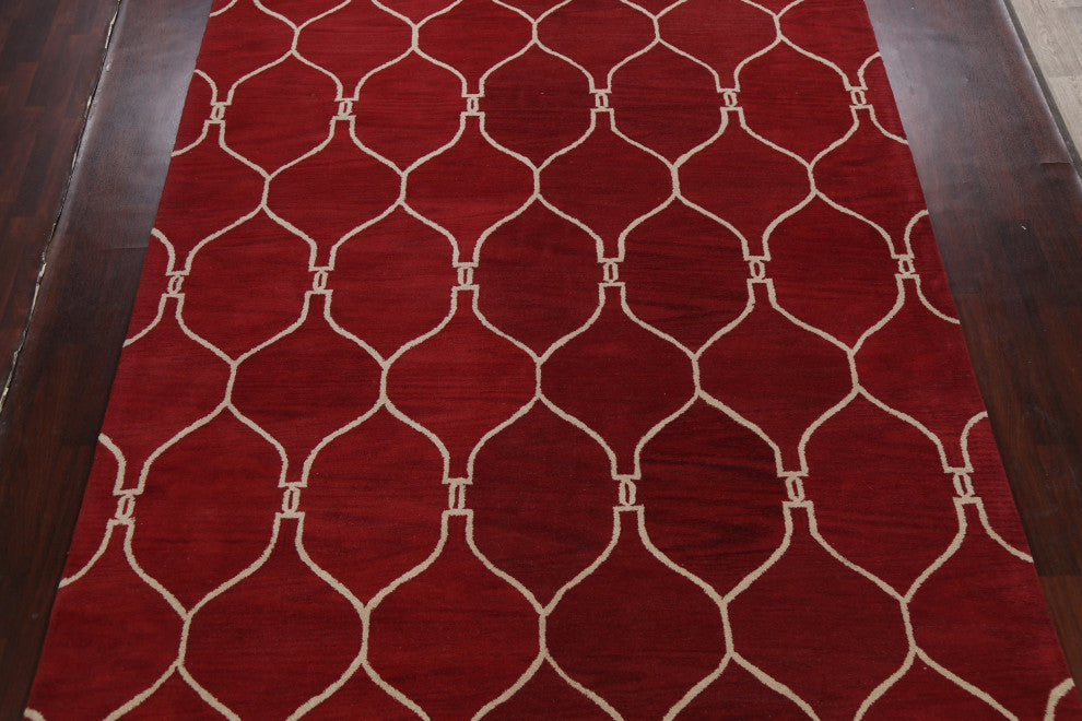 Trellis Contemporary Red Oriental Area Rug Hand-tufted Wool Carpet 9x12