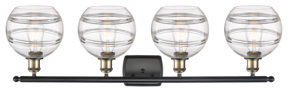 Ballston-Rochester 4-Light 38" Bath Vanity Light, Black Antique Brass, Clear