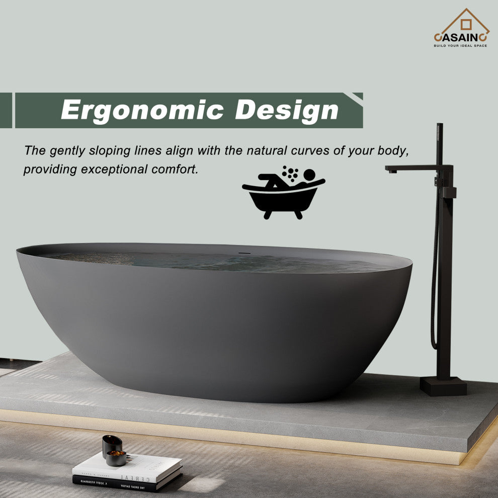 67in Solid Surface Freestanding Bathtub in Matte White, Matte Grey