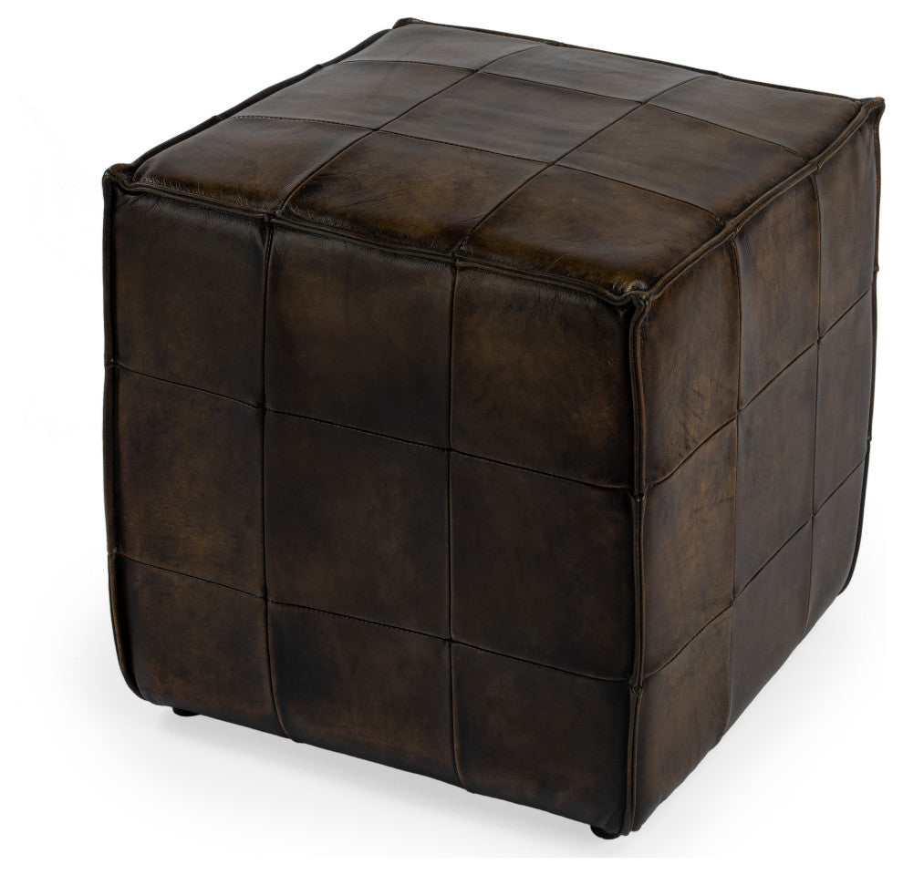 Butler Leon Dark Brown Leather Ottoman
