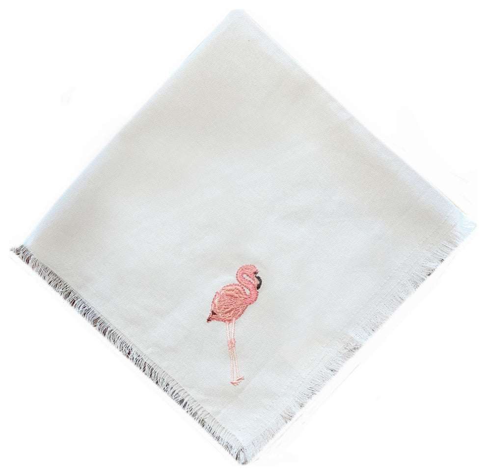 Embroidered Flamingo Napkins, Set of Four