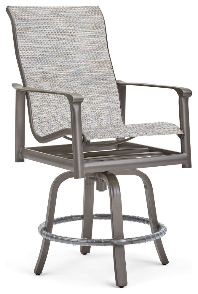 Aspen Sling High Back Swivel Balcony Stool, Weathered Teak