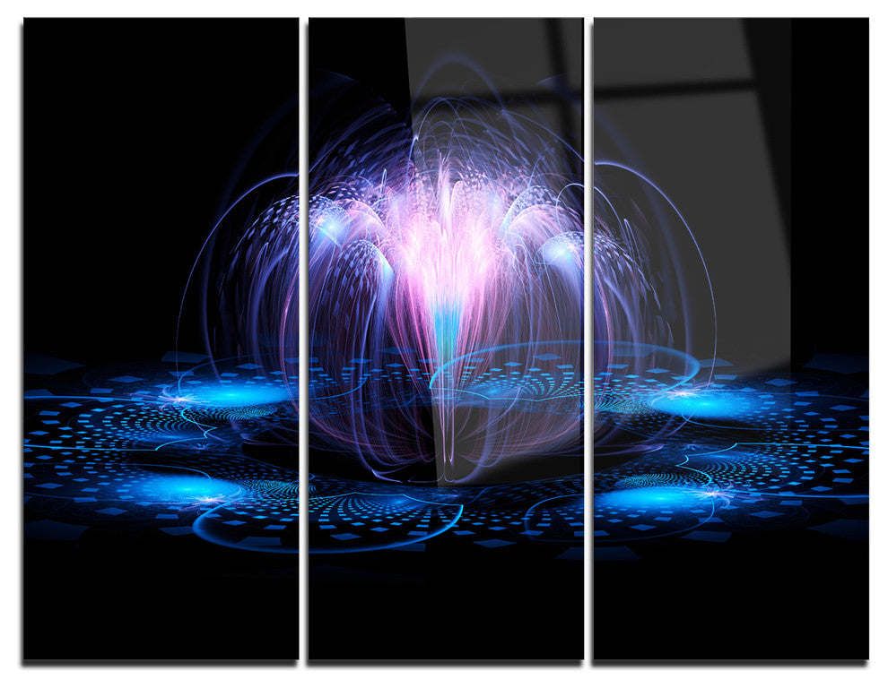"Fractal Blue Flowing Flower" Metal Wall Art, 3 Panels, 36"x28"