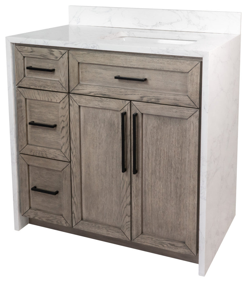 Palisade 36" Bathroom Vanity, Gray Oak, Engineered Marble