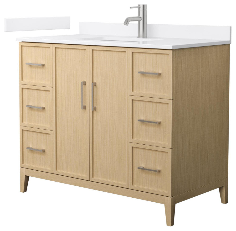 Elan 42" Single Vanity, White Oak, White Cultured Marble Top, Nickel Trim