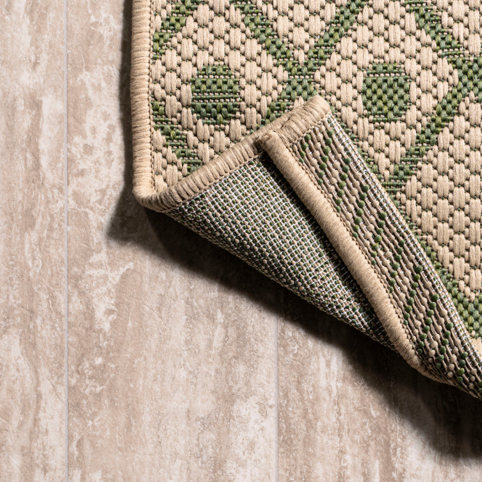 Boho Moroccan Indoor/Outdoor Area Rug, Beige/Green, 3'x5'