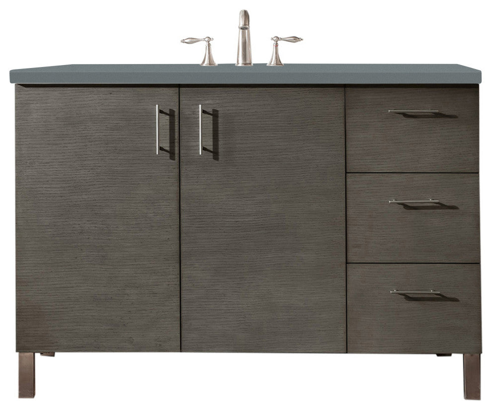 James Martin 850-V48-SOK-3CBL 48" Single Vanity Silver Oak w/ 3 CM Quartz Top