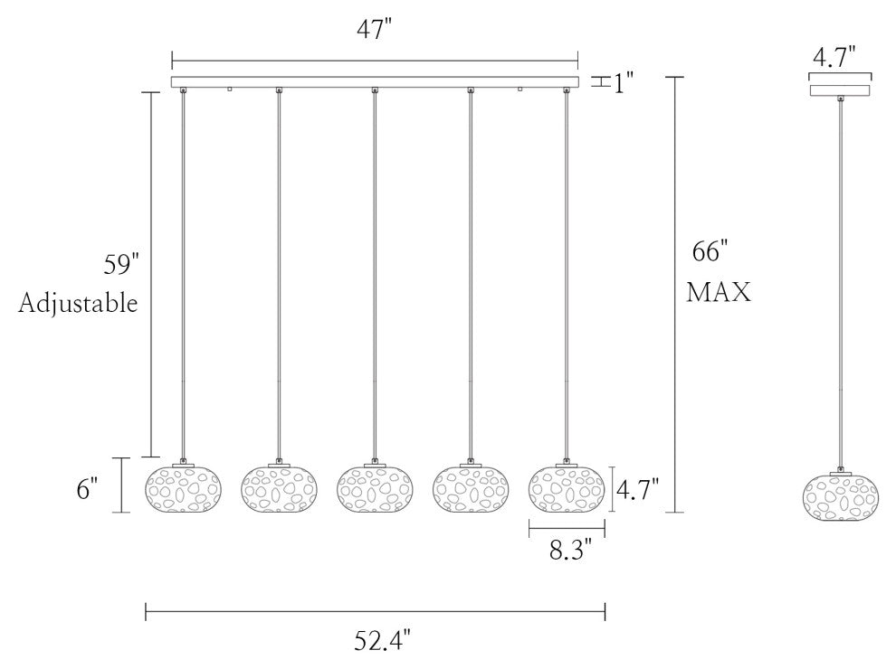 LNC Chrysaorican 5-Light 52.4" Modern Iridescent Globe Glass Island Light, Brass