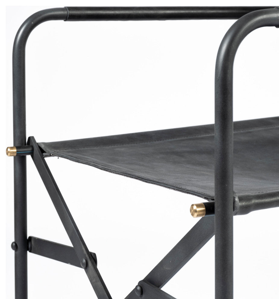 Direttore Black Genuine Leather With Black Metal Folding Frame Dining Chair