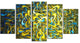 Golden Watercolor Fractal Pattern, Contemporary Art on Canvas, 60"x32", 5 Panels