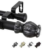 Nichole 1" Double Curtain Rod, Black, 48-84"
