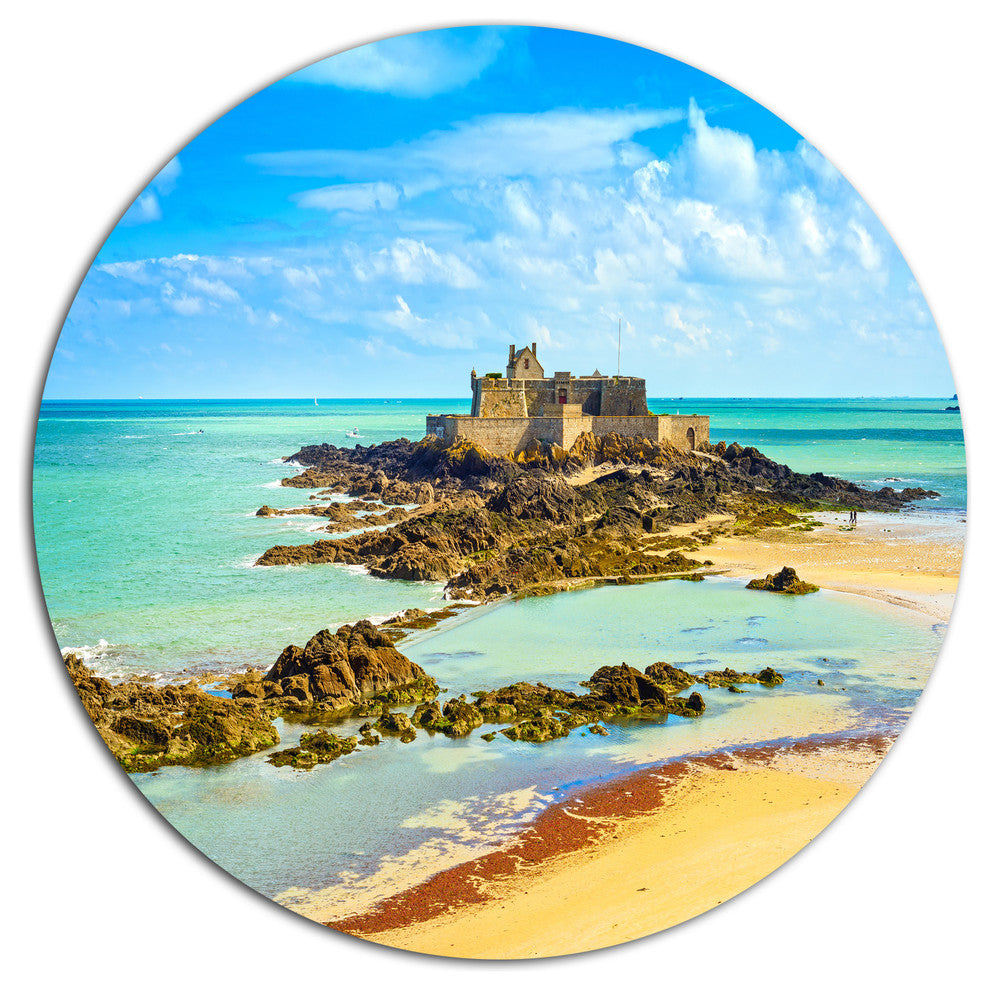 Saint Malo Fort National Beach, Seashore Round Wall Art, 11"