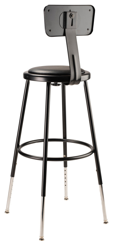NPS 25"-33" Height Adjustable Vinyl Padded Steel Stool With Backrest, Black