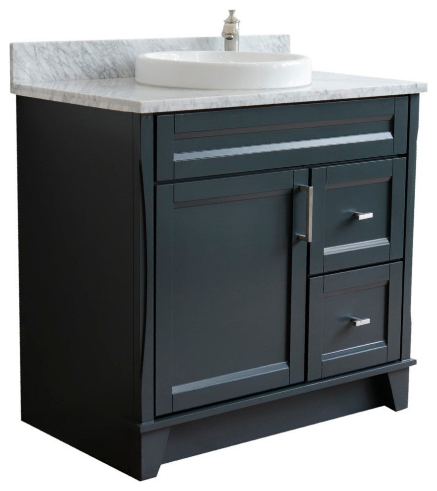 37" Single Sink Vanity, Dark Gray Finish With White Carrara Marble
