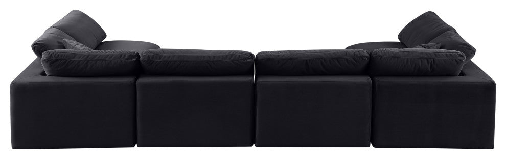 Comfy Upholstered U-Shaped Modular Sectional, Black, 6-Piece: 4 Armless Chair, 2 Corner Chair, Velvet