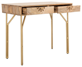 Safavieh Lily 2 Drawer Desk, Natural/Brass