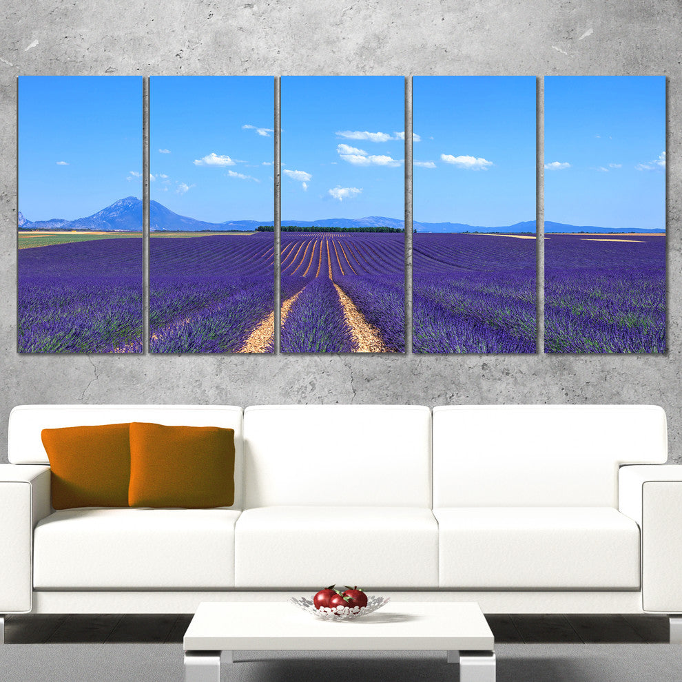 "Lavender Blooming Fields and Trees" Landscape Wall Art Print, 5 Panels, 60"x28"