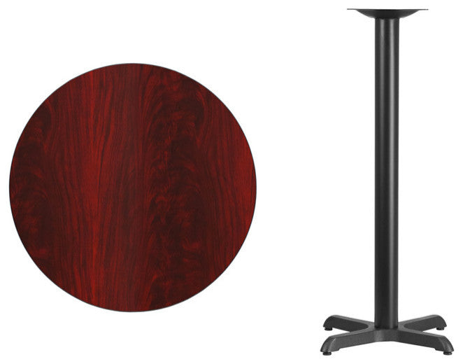 30" Round Mahogany Laminate Table Top With 22"x22" Bar Height Table Base
