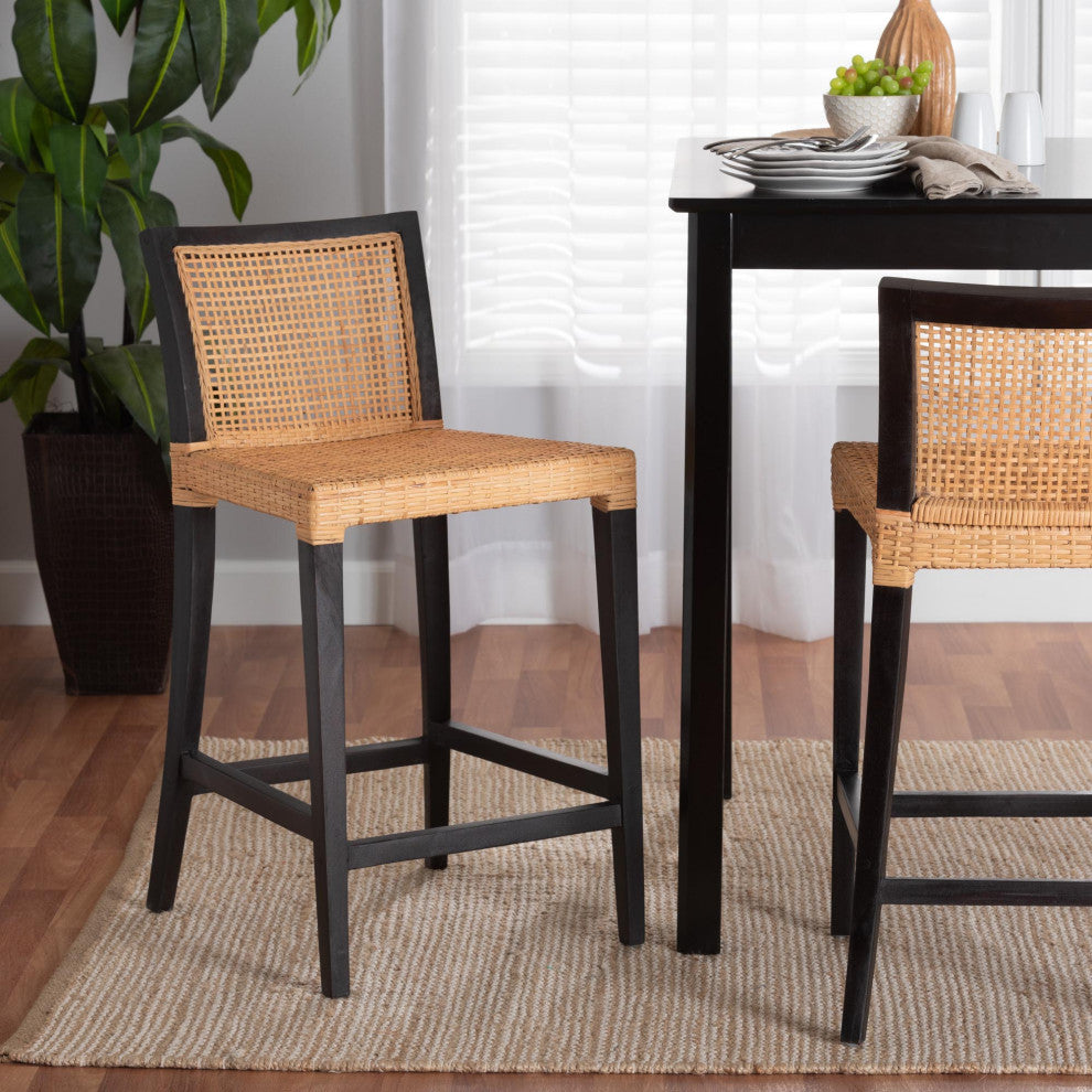 Annie Mahogany & Rattan Counter Stool